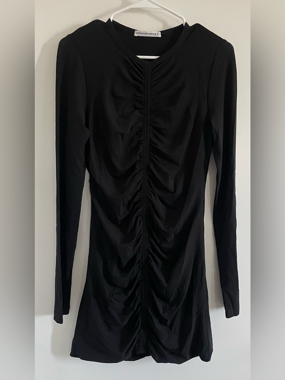 alexanderwang.t Ruched Black Long Sleeve Party Mini Dress